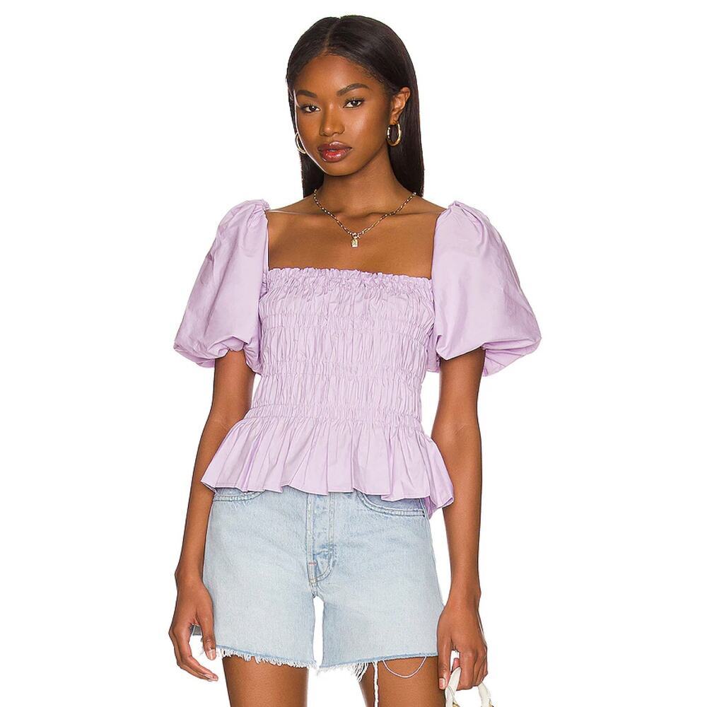 Astr The Label Savina Bubble Sleeve Top in Lavender Size L